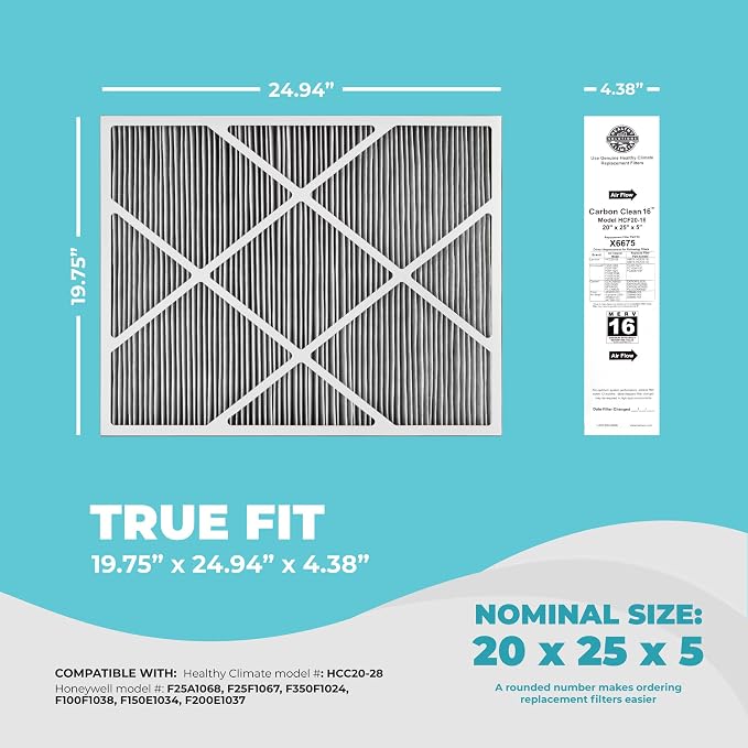 Lennox X6675 20x25x5 Air Filter, Lennox Healthy Climate Carbon Clean Merv 16