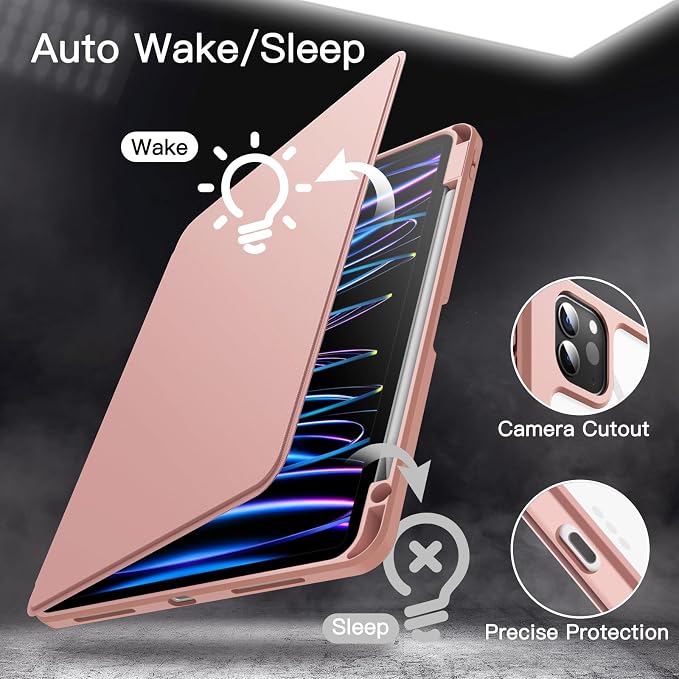 JETech Rotating Case Cover for iPad Pro 11 4/3 Black | For 2022/2021 Model 360° Rotation Stand Clear Back Design Auto Wake/Sleep Pencil Holder Full Protection