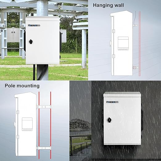 Outdoor Electrical Box, Cold-Rolled Steel Plate, Aluminum Alloy Back Beam, One-Piece Ventilation Design, IP65 Waterproof, Wall/Pole Mounted (15.7" x 11.8" x 5.9")