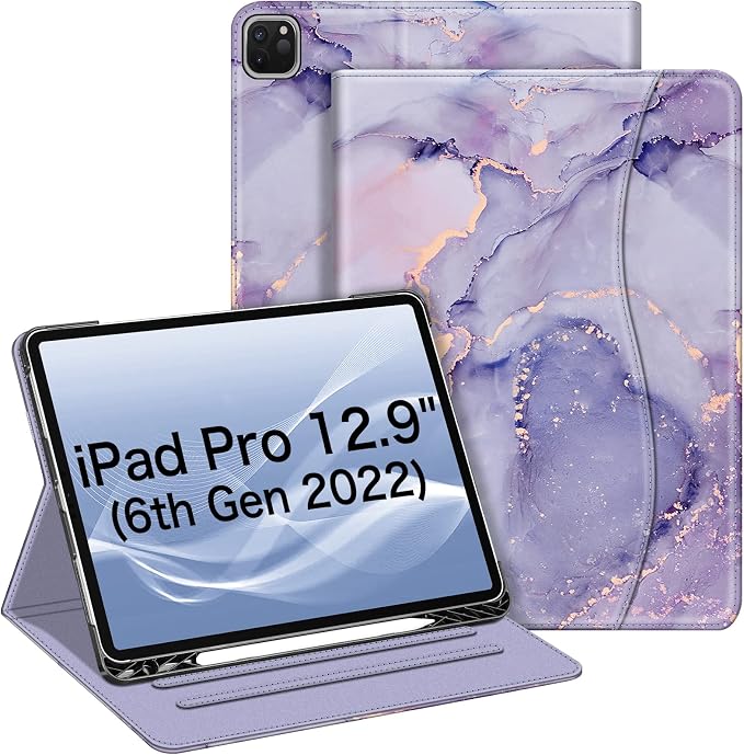 Fintie Multi-Angle Folio Case for iPad Pro 12.9 6th/5th/4th/3rd Generation | Multiple Viewing Angles Pencil Holder &amp Storage Pocket Drop Protection Pencil Charging Auto Sleep/Wake Blooming Hi