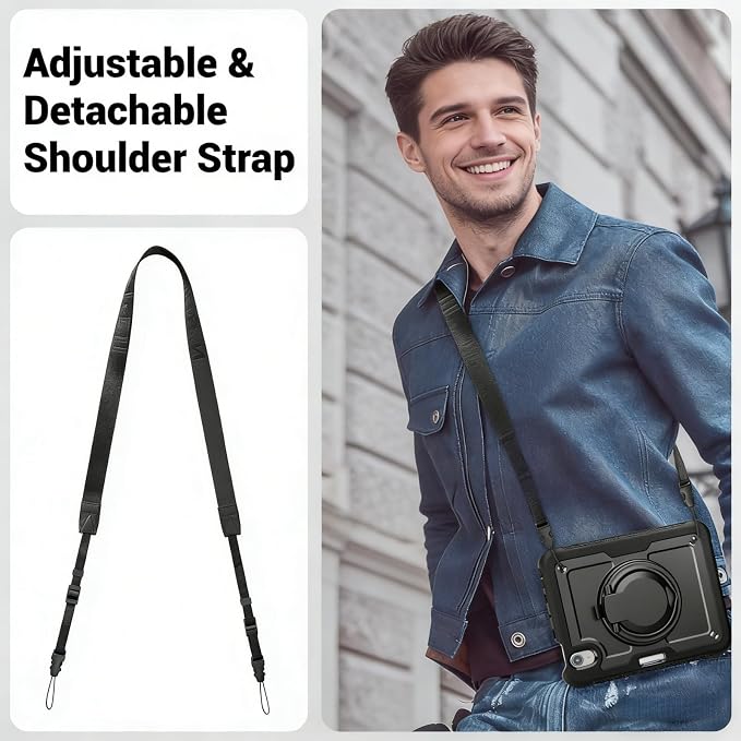 Case for iPad mini 7 (A17 Pro) 2024/ Mini 6 8.3'' with Pencil Holder Screen Protector [360 Rotating Hand Strap] &ampStand &ampShoulder Strap Shockproof Case for iPad mini 7th/6th Generation Purple