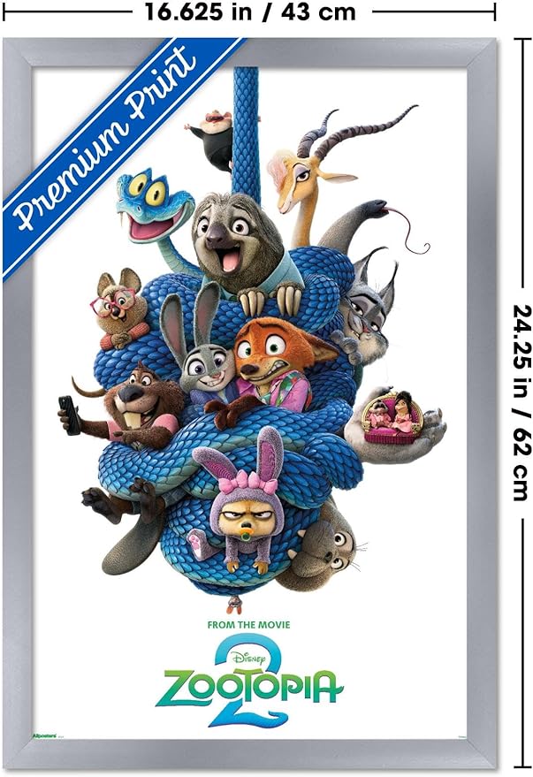Disney Zootopia 2 (2025) - Group One Sheet Wall Poster, 22.4L" x 14.7W", Silver Framed Version