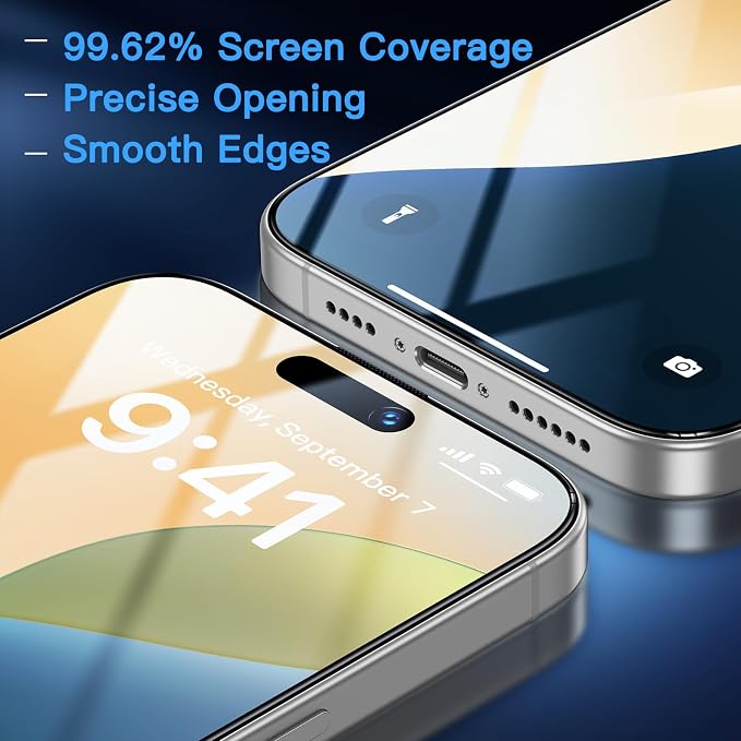Uyiton Anti-Blue Light for iPhone 15 Plus Screen Protector | Unbreak-Glass Easy to Install Full Coverage Case Friendly Scratch Resistance 9H Tempered Glass Screen Protector 2 Pack