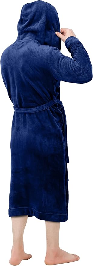 NY Threads Mens Robe with Hood, Luxury Plush Fleece Hooded Mens Bathrobe, Spa Bath Robe for Men