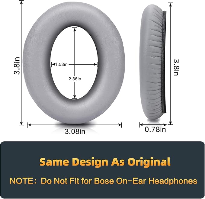 Premium Replacement Ear Pads for Bose QC35 & QC35ii Headphones Made by GEVO- Comfortable Adaptive Memory Foam and Extra Durable - Fits QuietComfort 35 & 35ii / SoundLink 1&2 AE（Over-Ear） (Silver)
