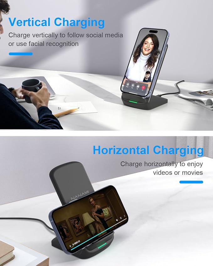 Wireless Charger PadNANAMI Fast Wireless Charging Stand &amp Charging Pad Set Compatible with iPhone 15/14/13/12/Pro Max/Mini/11/AirPods Pro for Samsung Galaxy S24/S23/S22/S21/S20/Note 20