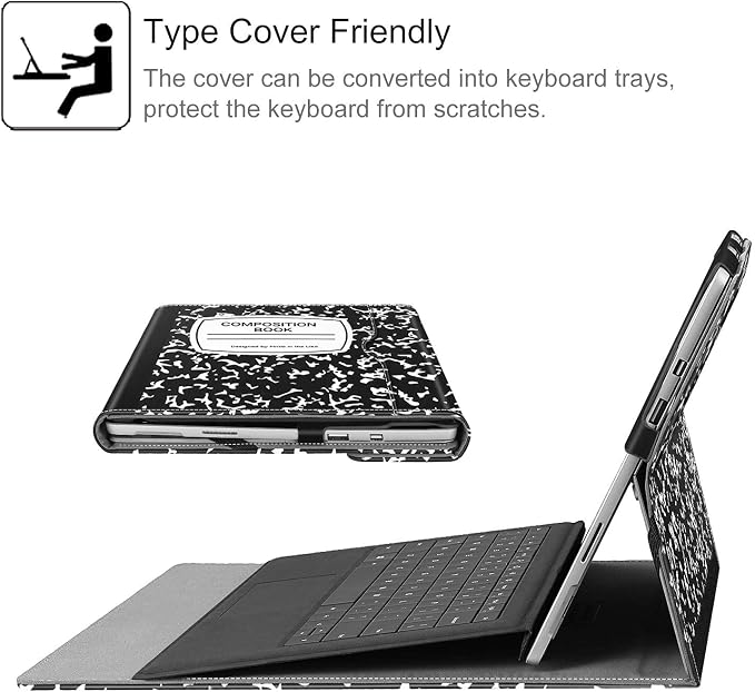 Fintie Case for 12.3 Inch Microsoft Surface Pro 7 Plus Surface Pro 7/6/5/4/3 - Portfolio Business Cover with Pocket Compatible with Type Cover Keyboard Black