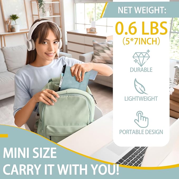 6 Sides Dry Erase Notebook Portable Whiteboards Notebook Small Reusable College Ruled Lined Board Folding Mini Travel Dry Erase White Board for Office Study(Haze Blue,A6: 5 x 7 Inches)