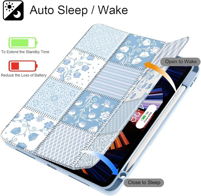 Tuiklol for iPad Pro 11 Inch 4th / 3rd / 2nd / 1st Gen (2022 2021 2020 2018) Case -Built-in Pencil Holder Shockproof Cover Clear Transparent Back Shell with Auto Wake/Sleep Black Flower