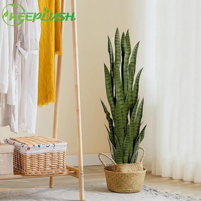 4ft Artificial Snake Plant – 46in Faux Sansevieria Plants, Fake Floor Plant for Indoor Outdoor, Front Porch Patio Home Office Decor, Mother-in-Law’s Tongue, Green 1Pcs