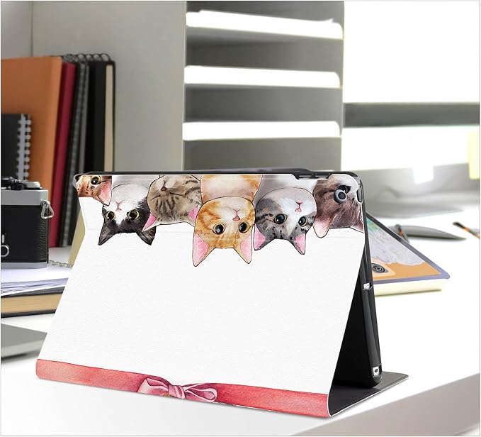Vimorco for iPad 10.2 Case 9th Generation Cover Flower Cats for iPad 9th/8th/7th Generation Case Slim Soft Rubber Back Adjustable Stand Auto Wake/Sleep Smart Black Cat