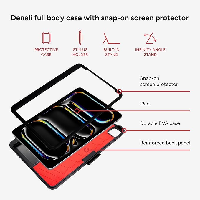 ZAGG Denali iPad 10.2-Inch Case - Ultra-Durable Eco-Friendly Drop-Resistant with Snap-On Screen Protector &amp Infinity Angle Stand Compatible with 7th-9th Gen Black