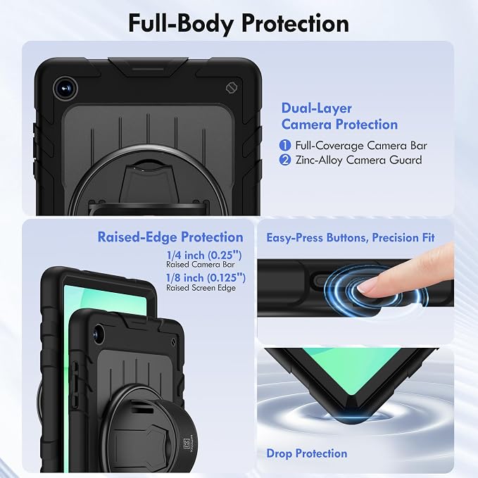 Case for Galaxy Tab A11 Plus 11 Inch 2025 and Galaxy Tab A9 Plus 11 Inch 2023 Heavy Duty Shockproof Rugged Protective Case with 360 Rotating Stand Kickstand Hand Strap and Shoulder Strap