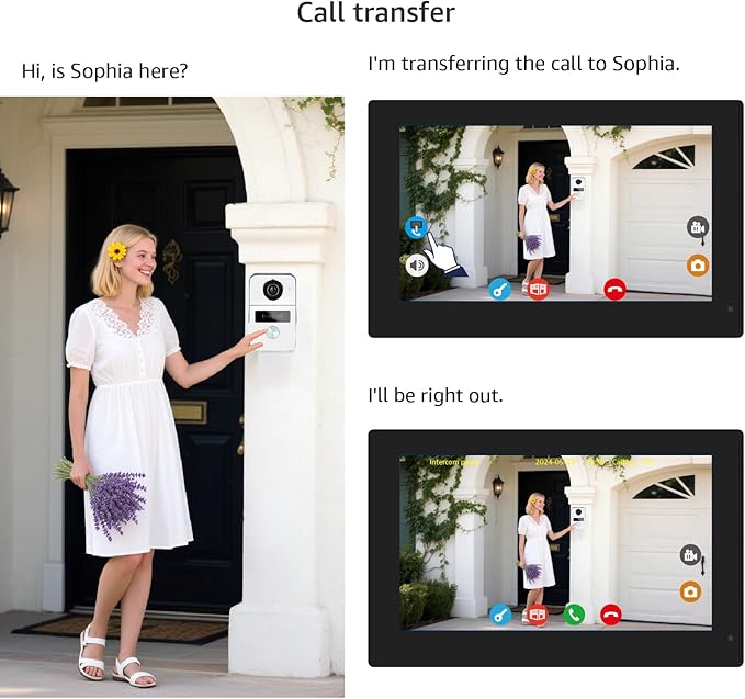 Wired Video Doorbell Apartment Intercom System, 1080P Doorbell Camera, 7-inch Touch Screen, Night Vision, Remote Unlock, Two-Way Intercom for Villa, Home, Office, with 1 Camera and 2 Monitors