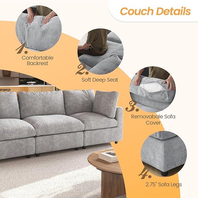 JACH 67" Love Seat Sectional Couches for Living Room, Deep Seat Modular Sofa, Cloud Sectional Couch, Sofa Covers Washable, Minimalist Modern Couch for Living Room, Apartment, Light Grey