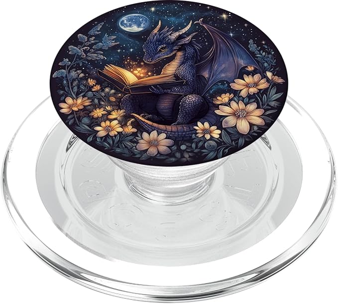 Cute Dragon Books Starry Sky Flower Bookworm Book Lover PopSockets Adhesive PopGrip