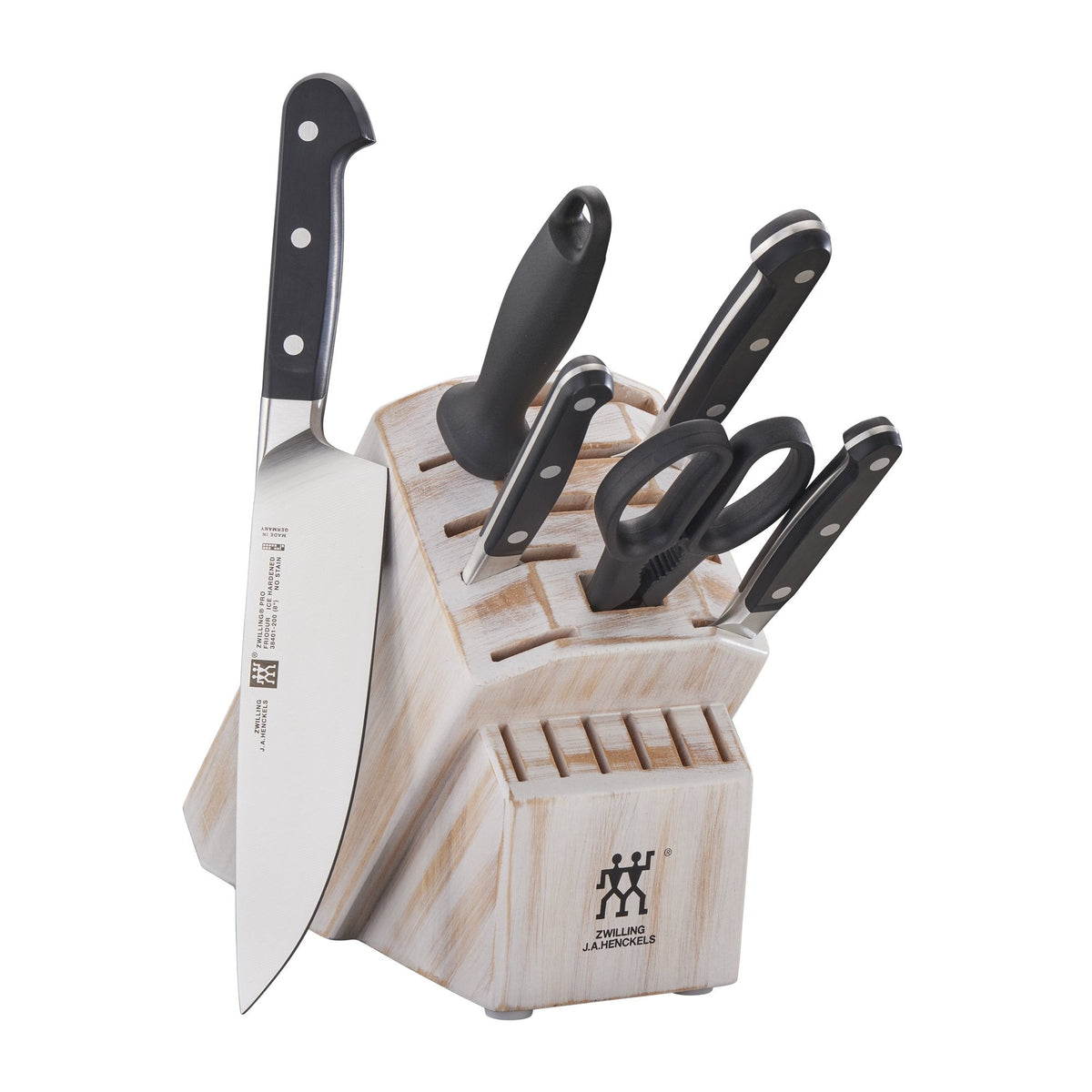 ZWILLING Pro 7-Piece Razor-Sharp German Knife Block Set with Bonus Sharpener, Made in Company-Owned German Factory with Special Formula Steel perfected for almost 300 Years, Dishwasher Safe
