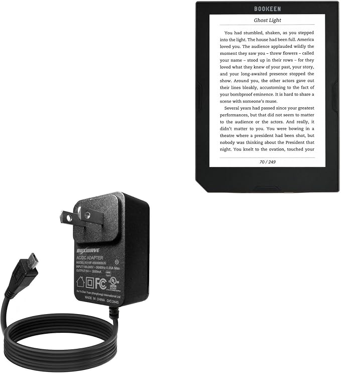BoxWave Charger Compatible with Bookeen Cybook Muse Light - Wall Charger Direct (15W) Rapid Charge Your Device with Built-in 3ft Cable