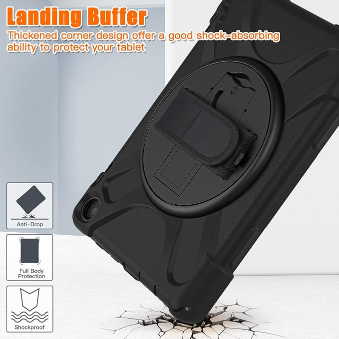 Case for Galaxy Tab S10 FE+ 13.1 2025 with Screen Protector+360 Rotating Hand Strap&ampStand+Shoulder Strap (Black)