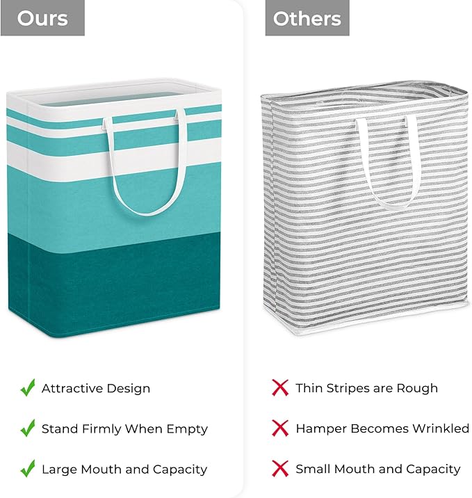 HomeHacks 2-Pack Large Laundry Basket, Waterproof, Freestanding Laundry Hamper, Collapsible Tall Clothes Hamper with Extended Handles for Clothes Toys in the Dorm and Family (Green, 100L)