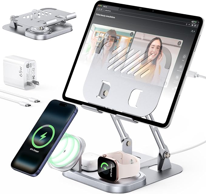 Meifigno 65W 5 in 1 Charging Station for Apple Multiple Devices with 30W Fast Wired Charging Stand for iPad/Tab Foldable Wireless Charger Design for Magsafe Charger for iPhone 17 16 /iWatch/AirPods