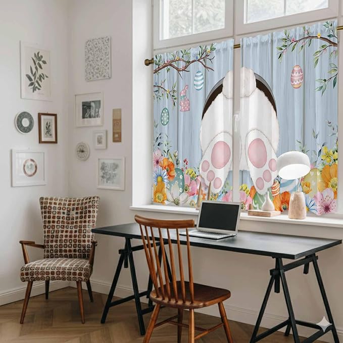 Easter Kitchen Curtains 54 Inch Long 2 Panel Set, Rod Pocket Window Curtains