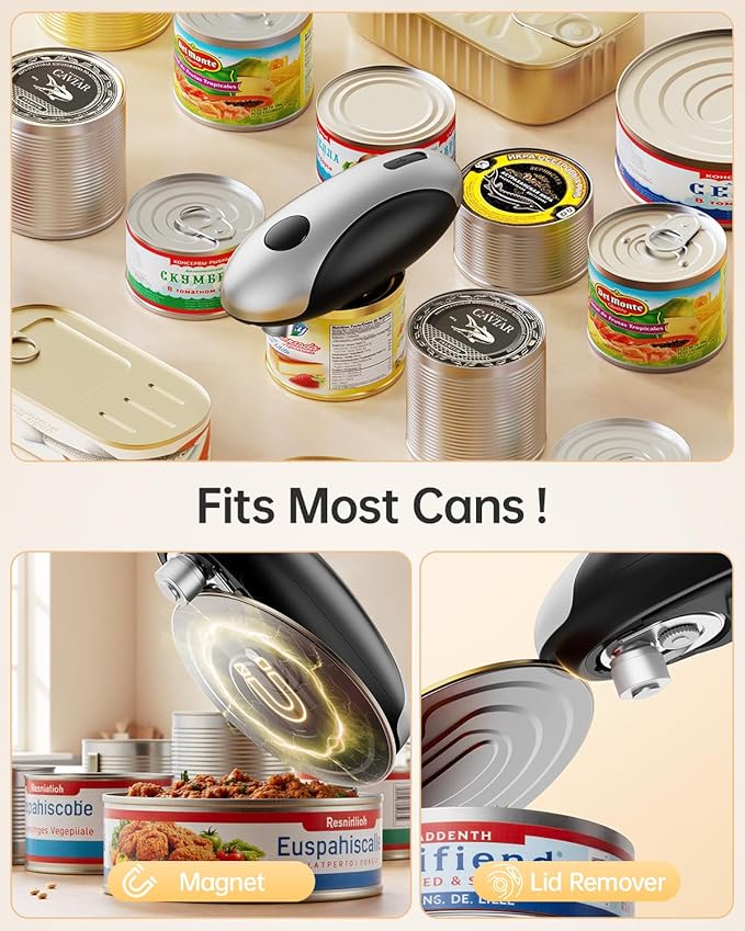 HouseSapp Rechargeable Electric Can Opener - Smooth Edge, One-Touch Automatic Can Opener for Seniors & Arthritis, Hands-Free Can Openers for Kitchen, Type-C Fast Charge, Compact Portable Can Openers