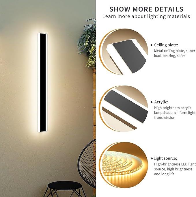 Mikeru Modern Wall Light, Dimmable Outdoor Sconce 39" Black Exterior Light with Remote Control, IP65 Waterproof, Anti-Rust Linear Long Porch Light