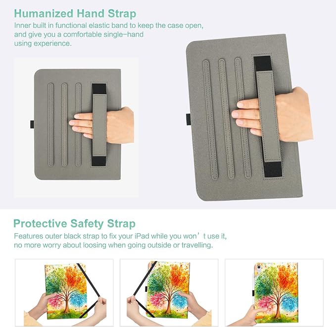Lokigo Case for iPad (A16) 11th/10th Generation Aurora Forest | for iPad 11th-11 Inch/10th-10.9 Inch Stand Cover Pencil Holder/Hand Strap/Pocket Support Touch ID Auto Wake/Sleep