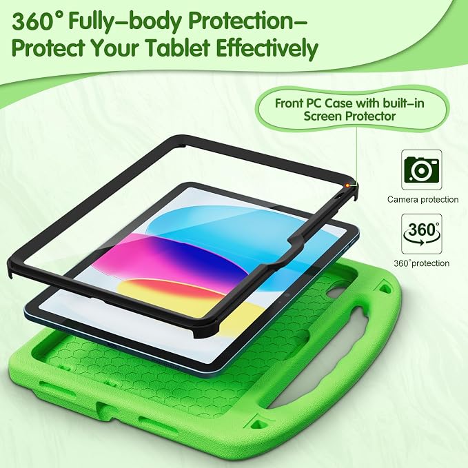 Kids Case for iPad A16 11th/ 10th Generation (2025/2022 Model) | iPad 11/ iPad 10 Full-Body Drop Protection cover with Screen Protector EVA Shockproof Handle Stand Black
