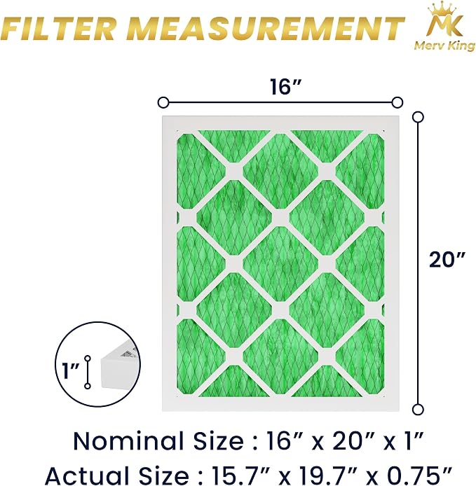 MervKing 16x20x1 Air Filter Actual Size: 15.7" x 19.7" x 0.75" MERV 13 MPR