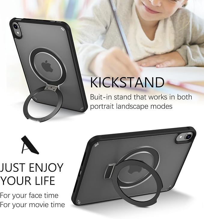 GUAGUA for iPad Mini 7 Case 2024 (A17 Pro) iPad Mini 7th/6th Generation Case with Stand(2024/2021) 8.3'' Translucent Matte Back Slim Shockproof Protective Kickstand Case for iPad Mini 7th/ 6th Black