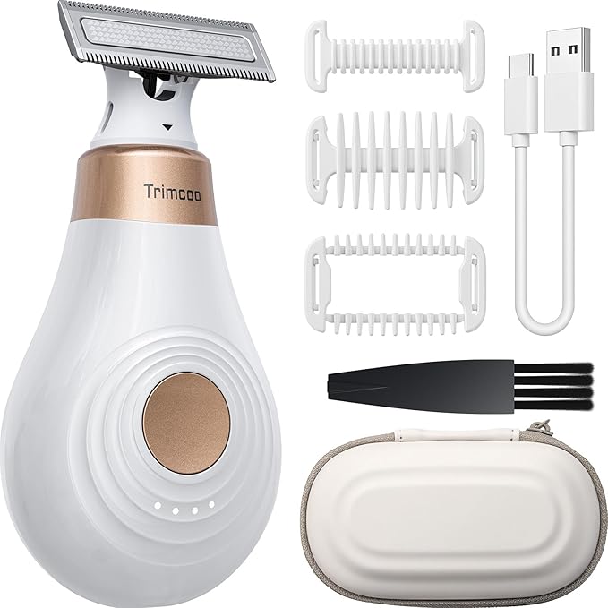 Trimcoo 2026 New Bikini Trimmer for Women - Small But Powerful Electric Razors, Intimate Pubic Hair/Lady Facial Painless Removal, USB-C Cordless Body Shaver for Trip, Replaceable Wet/Dry Blade, White