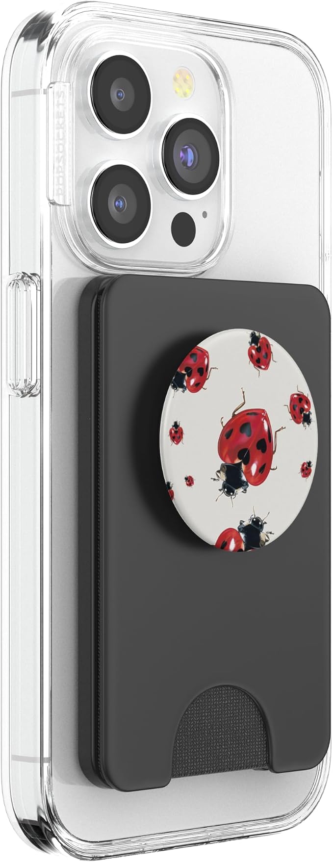 Red Heart Ladybug Illustration Print PopSockets PopWallet for MagSafe