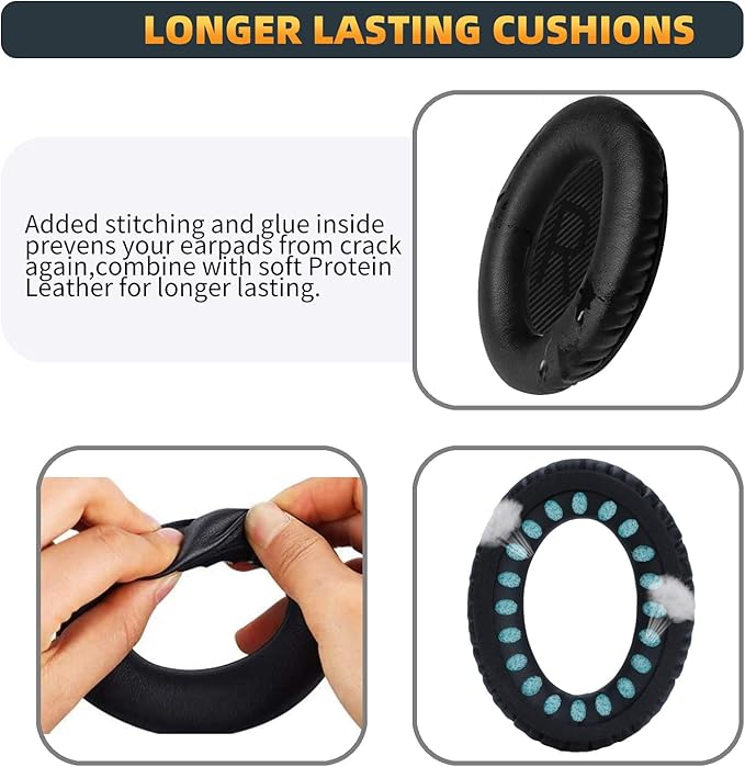 Premium Replacement Ear Pads for Bose QC35 & QC35ii Headphones Made by GEVO- Comfortable Adaptive Memory Foam and Extra Durable - Fits QuietComfort 35 & 35ii / SoundLink 1&2 AE（Over-Ear） (Black)