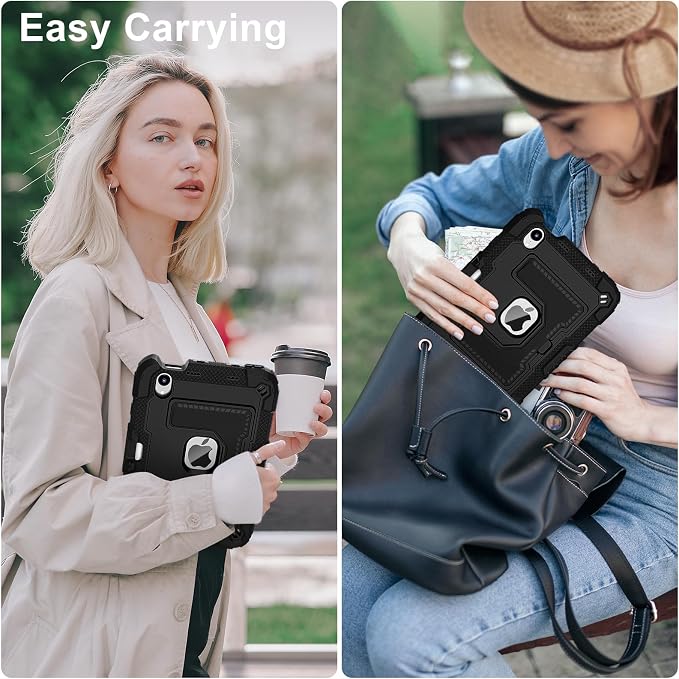 Kids Case Compatible with iPad mini 7 A17 pro 2024 Mini 6 8.3”Colorful Shockproof Case with Pencil Holder and Adjustable Big StandHandle Strap for iPad mini 6th 7th Gen