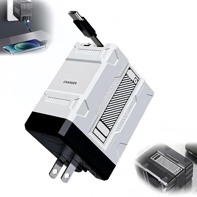 2 in 1 Compatible 120W Fast Charger 2025 New Scalable Retractable 120w Fast Charger Module All in 1 Foldable Charging Adapter Wall Plug for Phone Tablet Laptops (White)