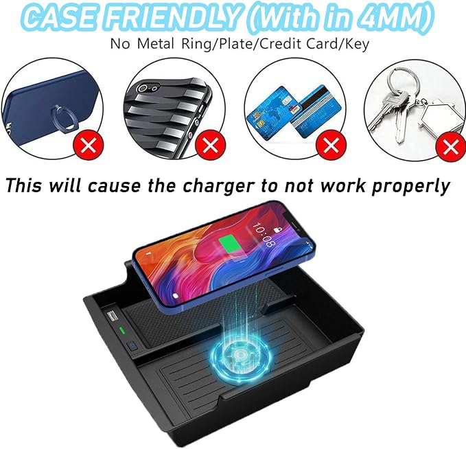 Wireless Car Charger for Ford Bronco (2021-2024) Wireless Charging Center Console Tray Interior Accessories 10w Wireless and USB Qc3.0 Fast Charging