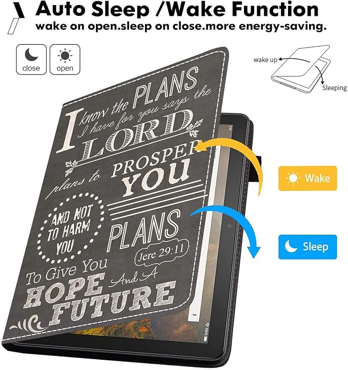 Case for Amazon Fire HD 10 Tablet (9th/7th Gen 2019/2017 Release) Premium PU Leather Cover with Auto Sleep Wake Feature Folio Case for Fire 10.1 Tablet Bible Verse Jeremiah 29:11