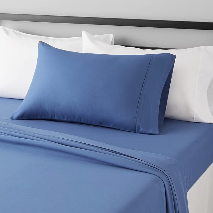 Amazon Basics Lightweight Super Soft Easy Care Wrinkle Free Microfiber 3 Piece Bed Sheet Set with 14-Inch Deep Pockets, Twin, Dutch Blue, Solid, Kids, Men & Women Bedding