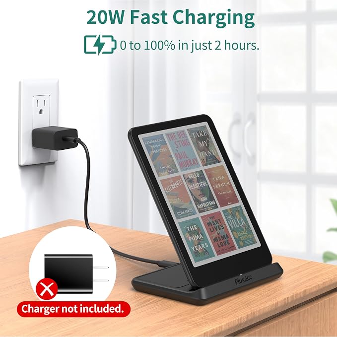 PlusAcc Wireless Charging Dock for Kindle Paperwhite Signature &amp Phones | Colorsoft Signature Edition Foldable Charger Stand Compatible with iPhone 15 Pro Max