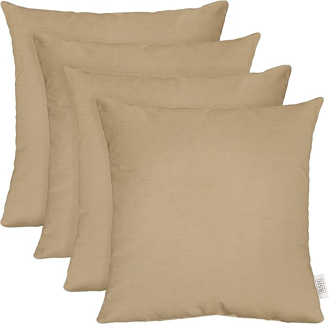 RSH DECOR: Sunbrella Square Throw Pillows Set of 4 | 17" x 17" | Water and Fade-Resistant Performance Fabric | Outdoor Pillow Covers with Down-Alternative Inserts | Canvas Heather Beige