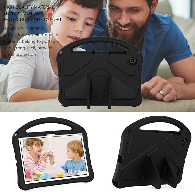 Galaxy Tab A9+ Case Kids Friendly EVA Rubber Stand Handle Grip Shockproof Protective Lightweight Cute Case Cover for Galaxy Tab A9 Plus 11 SM-X210 X215 X217 - Black