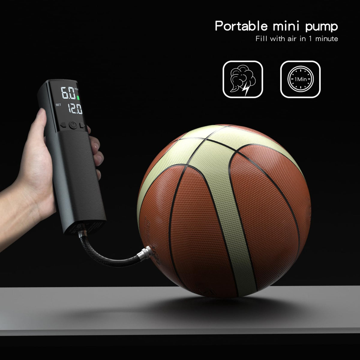 Brrnoo Smart Electric Ball Pump with LCD Display & LED Flashlight – 12 PSI Portable Mini Air Pump for Basketball, Soccer, Volleyball, Swimming Rings, Automatic Stop & USB Rechargeable