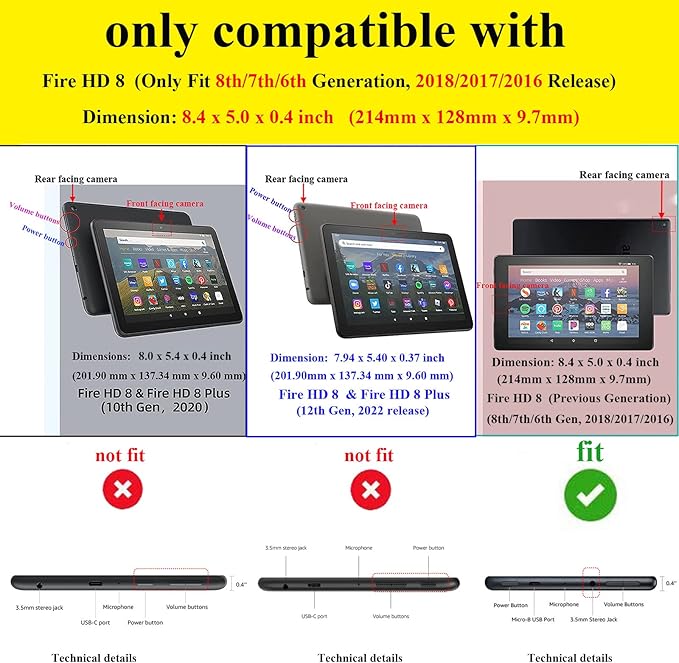 Fire HD 8 Case Slim Folding Stand Auto Wake/Sleep Wallet Case with Cards/Cash Holder for Amazon Fire HD 8(8th/7th/6th Gen 2018/2017/2016 Release)-Black