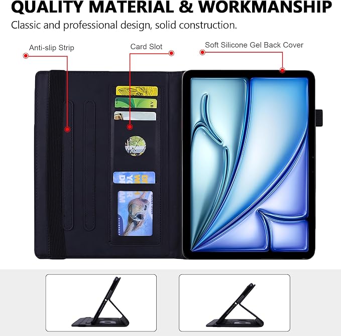 Folio Case for iPad Pro 11 2018-2022 iPad Air 11 2025/2024/Air 10.9 - Techcircle Stand Mandala Embossed PU Leather Soft TPU Cover with Elastic Strap Card Slots Pencil Holder - Pink