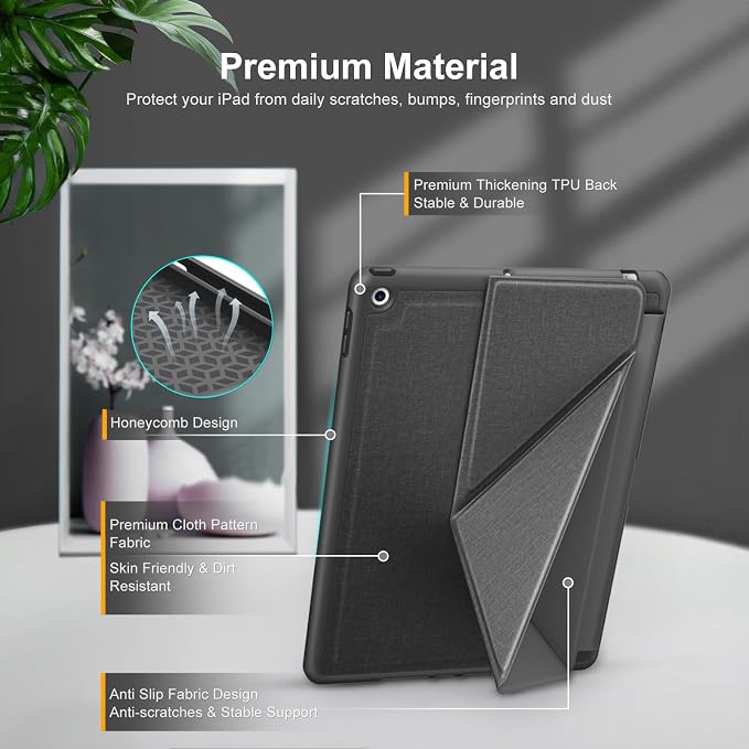 DTTO Foldable Case for for iPad 9th/8th/7th Generation 10.2-inch Black | Origami Magnetic Standing Cover with Pencil Holder，Vertical &amp Horizontal angles Auto Sleep/Wake
