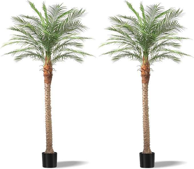 Artificial Phoenix Palm Tree 8ft Tall 2 Set – Fake Large Tropical Tree with 18 Adjustable Leaves, Outdoor Indoor Faux Sago Palm Plant for Living Room Patio Poolside Yard Decor (2, 8ft)