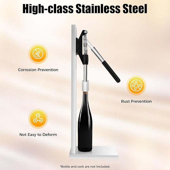 GSHIOIO Wine Bottle Corker Press, Stainless Steel Manual Corker Cork, Bottle Capper for Bottling, Wine Bottle Inserting Stopper Tool with 2 Pom Heads for Wineries, Bars, and Restaurants