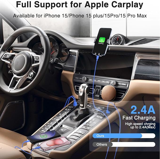Car Carplay Cable for iPhone 16 15 Pro Max 15 Plus Car Charger 6FT USB to USB C Cable for Car Charger Adapter Carplay USB C Cord Accessories Charging for iPad 10th Gen/iPad Pro Air 5th-DarkBlue